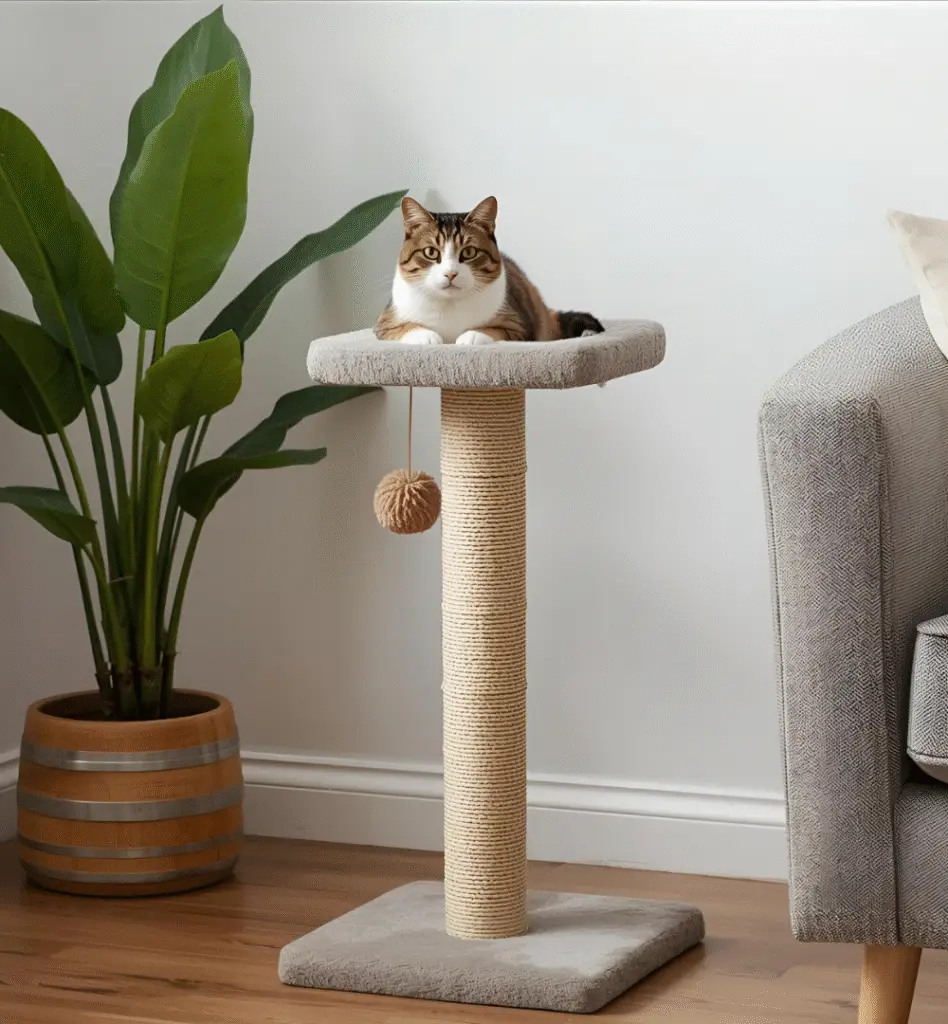 Indoor cat scratching post in living room