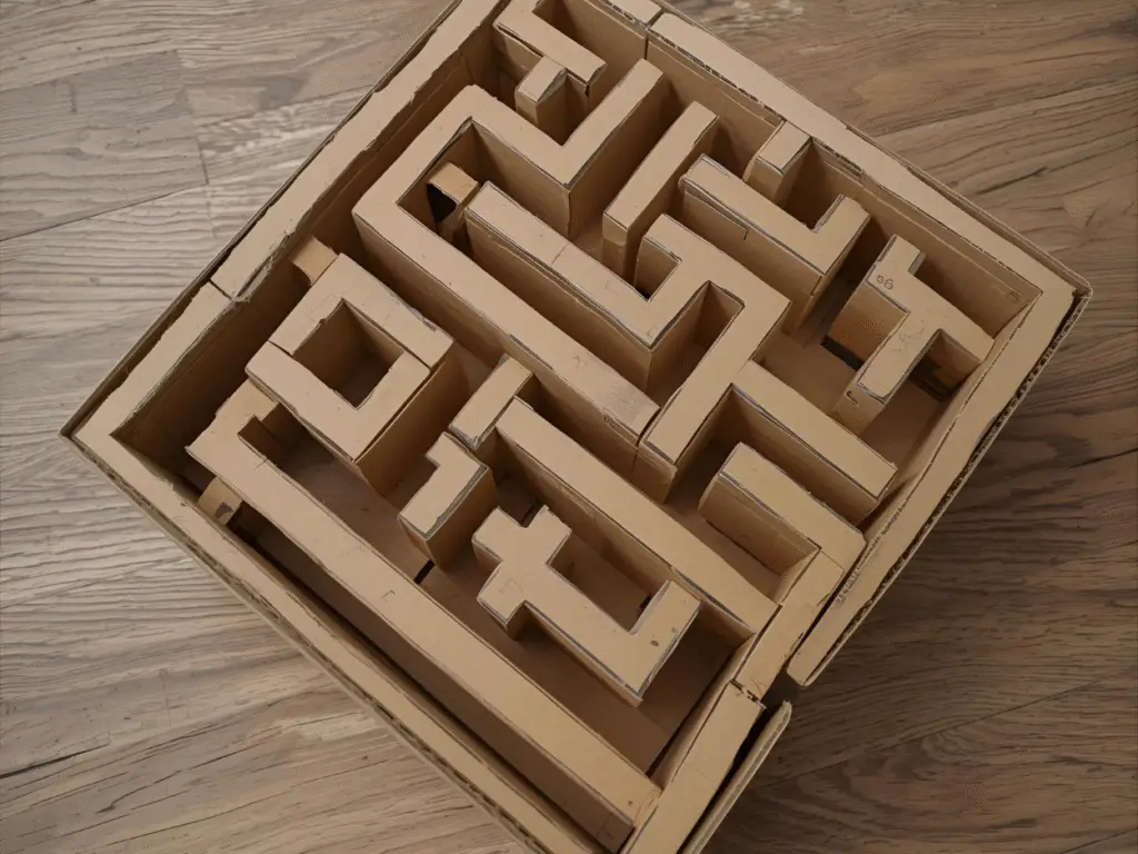 Cardboard box maze playtime