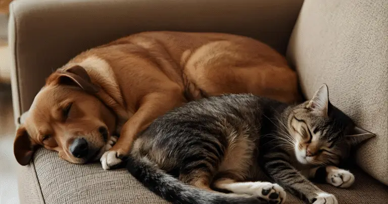 dog and cat asleep