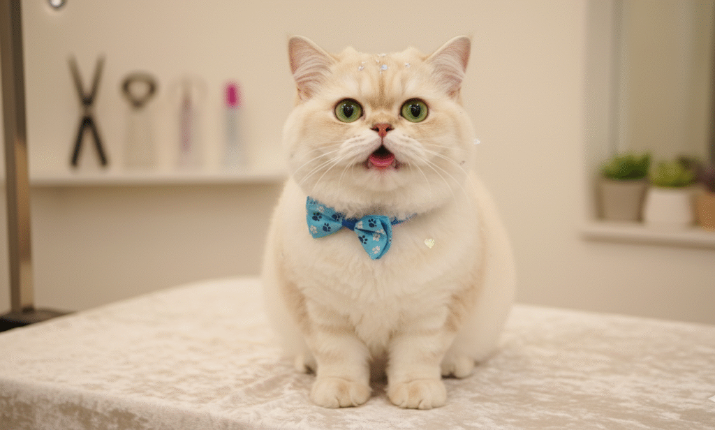 Well-groomed indoor cat sitting proudly