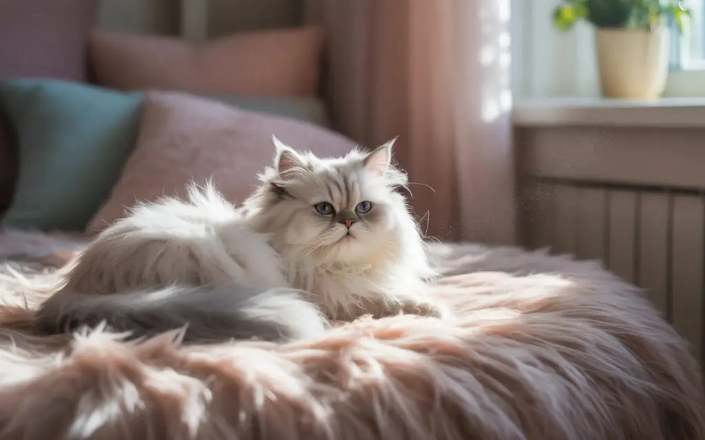 happy cat resting in a cozy home