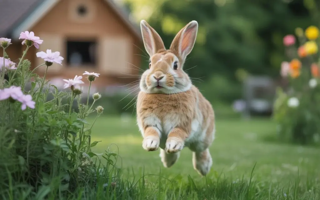 happy rabbit jumping