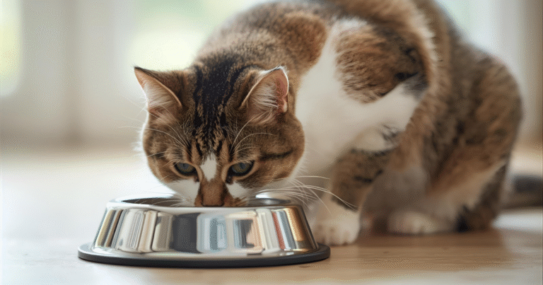 Cat eating sensitive stomach food from bowl