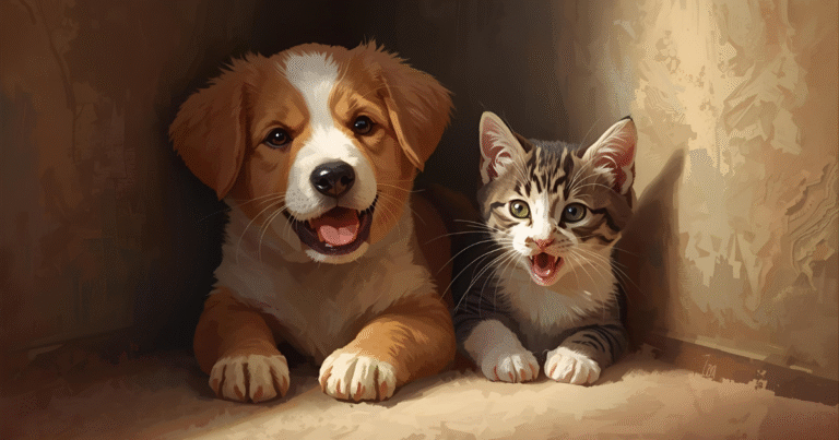 puppy and kitten in cozy home